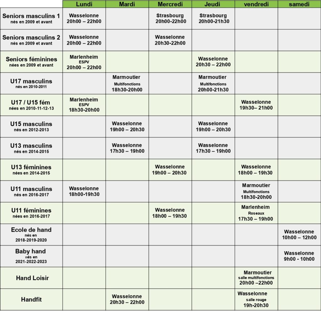 Planning entraînement 26-27